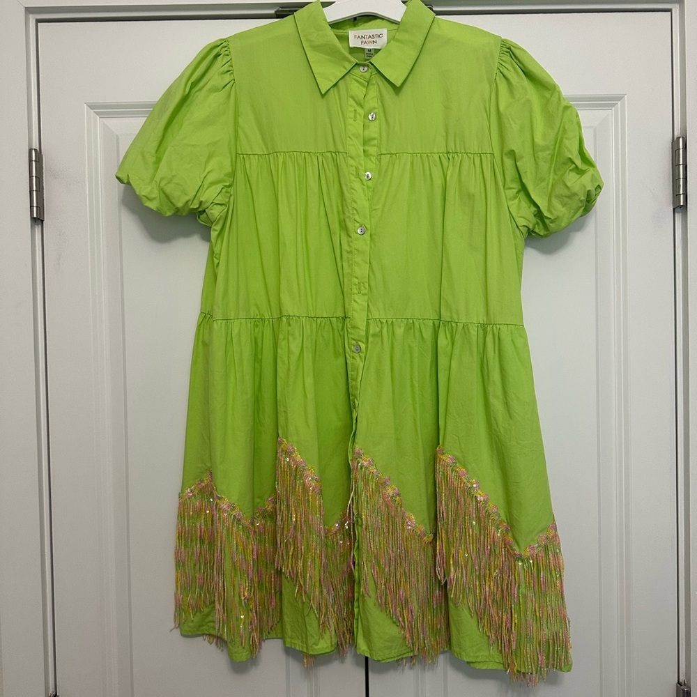 Green Dress with Fringe Detail